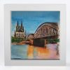 Aquarell gerahmt „Kölner Dom mit Hohenzollernbrücke“, 250903 Ansicht Front, weißer Rahmen