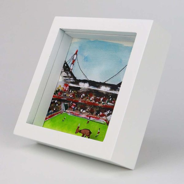 Aquarell gerahmt „Kölner FC Südkurve mit Hennes“, 250907 Ansicht links