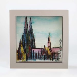 quarell gerahmt „Kölner Dom“, 250916 Ansicht Front, grauer Rahmen