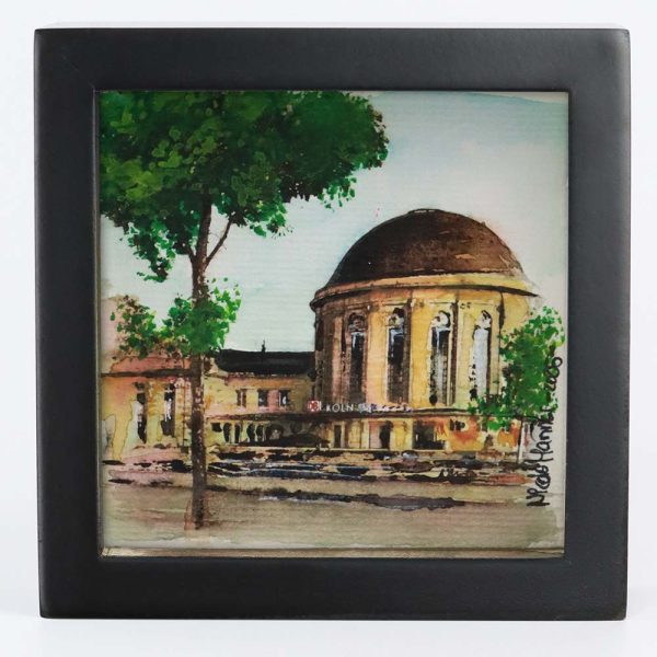 Aquarell gerahmt „Bahnhof Deutz“, 250917 Ansicht Front, schwarzer Rahmen
