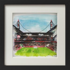 Aquarell gerahmt „1. FC Köln-Südkurve“, 250918 Ansicht Front, schwarzer Rahmen
