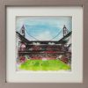 Aquarell gerahmt „1. FC Köln-Südkurve“, 250918 Ansicht Front, grauer Rahmen