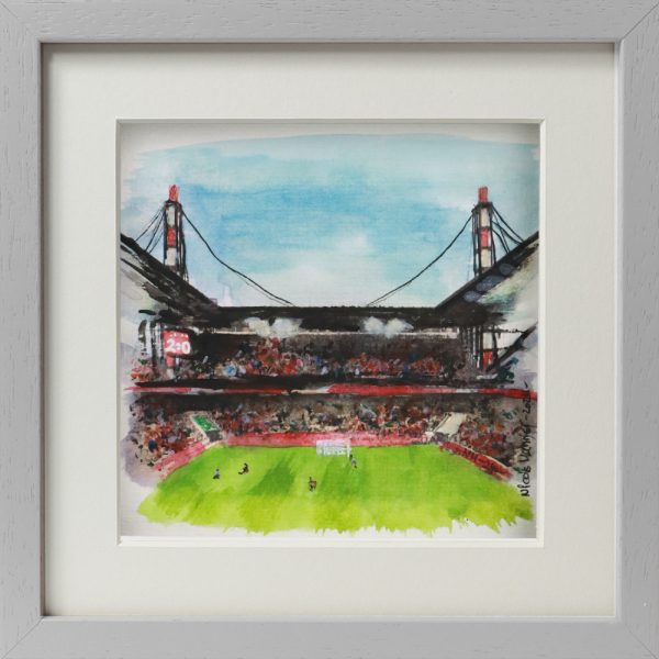 Aquarell gerahmt „1. FC Köln-Südkurve“, 250918 Ansicht Front, weißer Rahmen